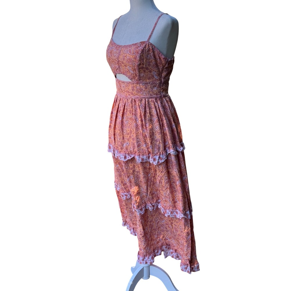 NY&CO Lena Midi Dress Women Small Orange NWT Paisley Tiered Cutout Boho Summer - Picture 2 of 10